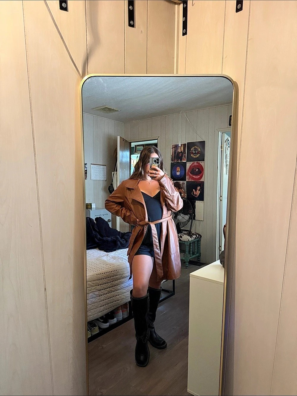 Brown Belted Leather Coat